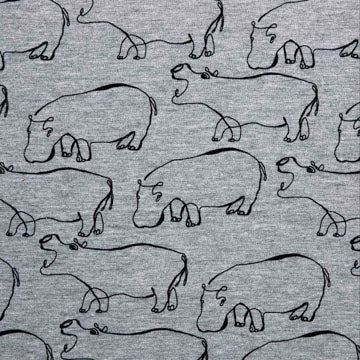 Katia: Summer Sweat Melange/Knit- Heather Grey Hippos (1/4 Yard)