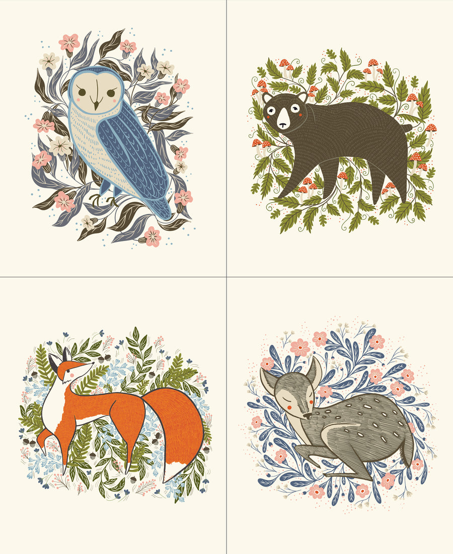 WOODLAND WONDER: Floral Animal Panel