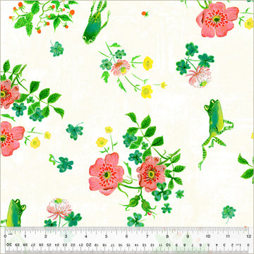 Heather Ross BY HAND: Frog Spring-White (1/4 Yard)