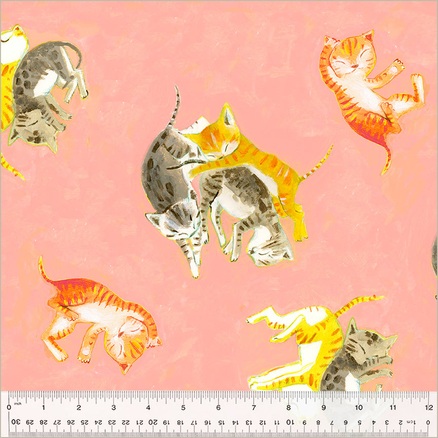 Heather Ross BY HAND: Barn Kittens-Salmon (1/4 Yard)