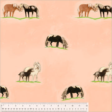 Heather Ross BY HAND: Ponies-Peach Canvas (1/4 Yard)