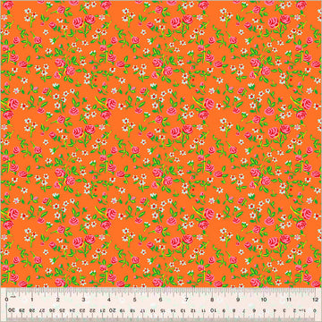 Heather Ross BY HAND: Mousy Floral-Tangerine (1/4 Yard)