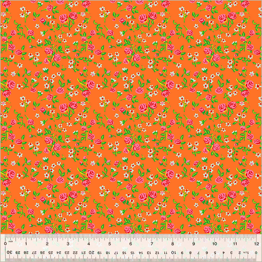 Heather Ross BY HAND: Mousy Floral-Tangerine (1/4 Yard)