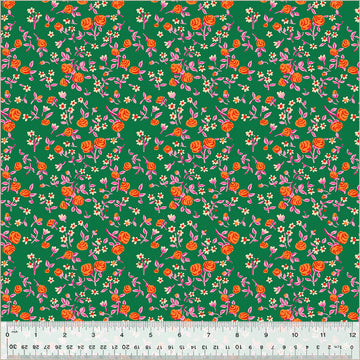 Heather Ross BY HAND: Mousy Floral-Emerald (1/4 Yard)