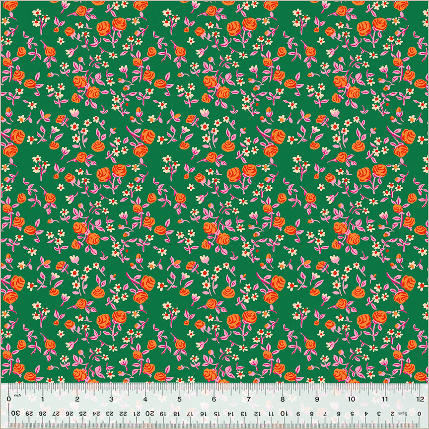 Heather Ross BY HAND: Mousy Floral-Emerald (1/4 Yard)