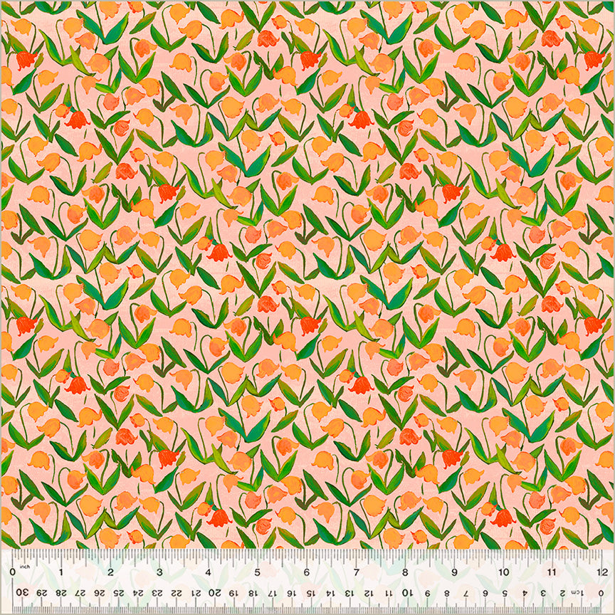 Heather Ross BY HAND:  Flowerbed-Salmon (1/4 Yard)