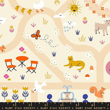 Ruby Star Society WOODLAND PARK: Garden Map-Parchment (1/4 Yard)