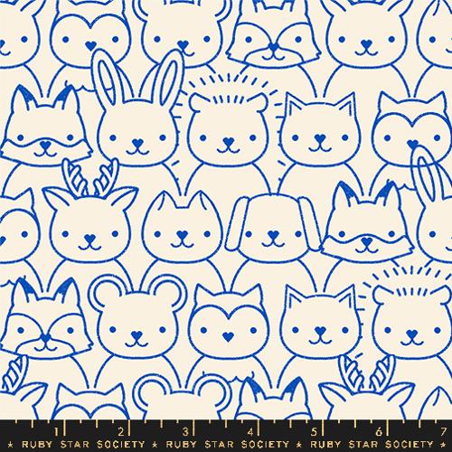 Ruby Star Society WOODLAND PARK: Sup Animals-Blue Ribbon (1/4 Yard)