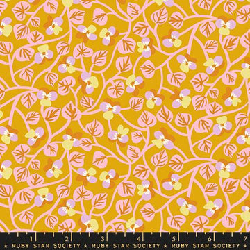 Ruby Star Society BIRD IS THE WORD: Pansy-Goldenrod (1/4 Yard)