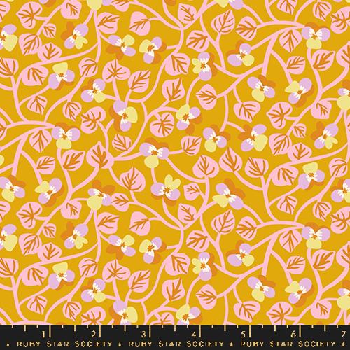 Ruby Star Society BIRD IS THE WORD: Pansy-Goldenrod (1/4 Yard)