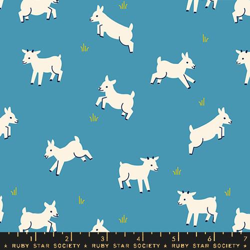 Ruby Star Society ANIMAL ANIMAL: Baby Goats-Vintage Blue (1/4 Yard)