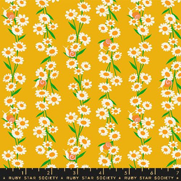 Ruby Star Society CAROUSEL: Daisy Chain Floral Snails-Goldenrod (1/4 Yard)