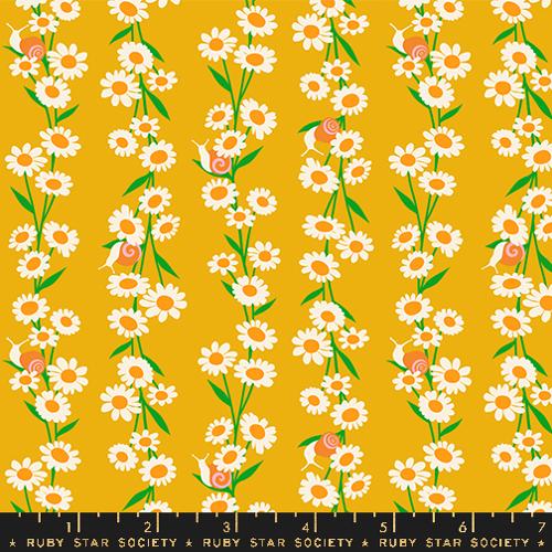 Ruby Star Society CAROUSEL: Daisy Chain Floral Snails-Goldenrod (1/4 Yard)