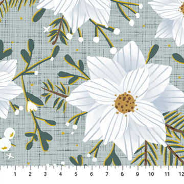 WINTER DREAMS: Winter Flower-Mint (1/4 Yard)