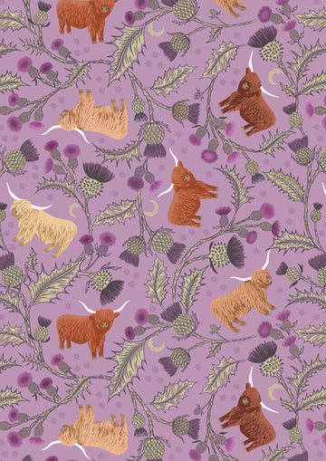 HIGHLANDS: Highland Cow and Thistle-Heather (1/4 Yard)