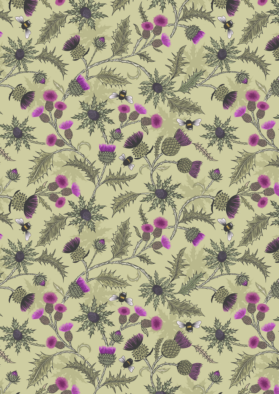 HIGHLANDS: Bee Thistle-Soft Green (1/4 Yard)