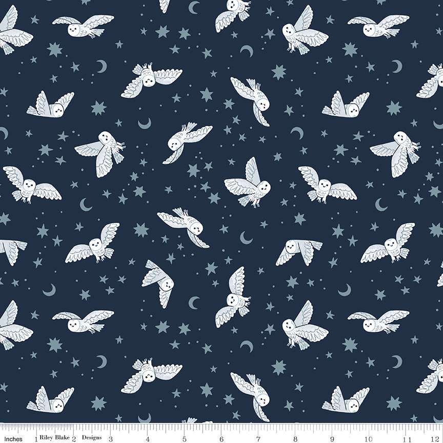 TWILIGHT CREATURES: Night Owls-Indigo (1/4 Yard)