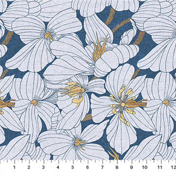 GROVE: Floral Linen-Navy (1/4 Yard)