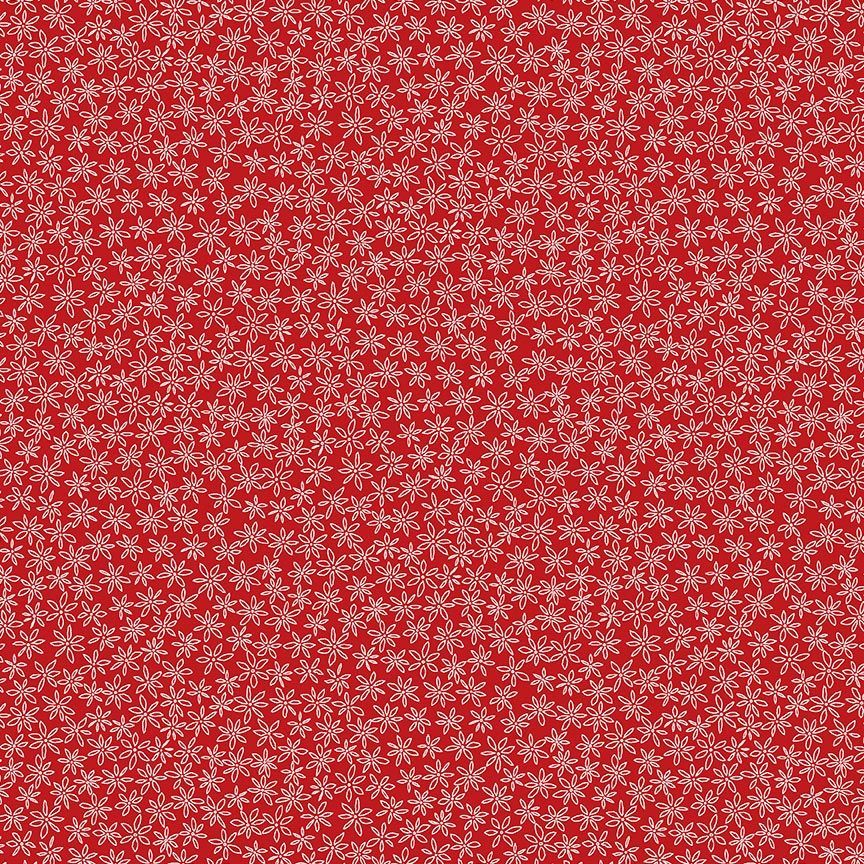 GARDEN REDWORK: Ditsy Floral Outline- Red (1/4 Yard)