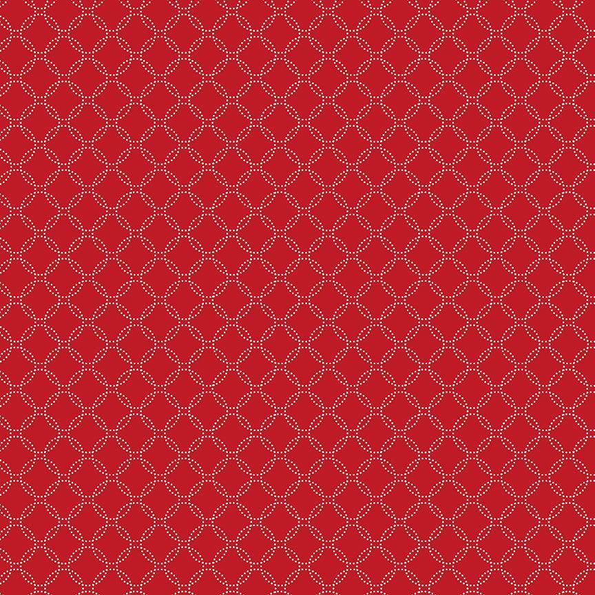 GARDEN REDWORK: Geo Dotted Circle- Red (1/4 Yard)