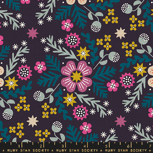 Ruby Star Society PIVOT: Wildflower-Eggplant Canvas Linen (1/4 Yard)