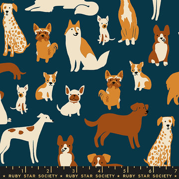 Ruby Star Society DOG PARK: Dog Medley-Teal Navy (1/4 Yard)