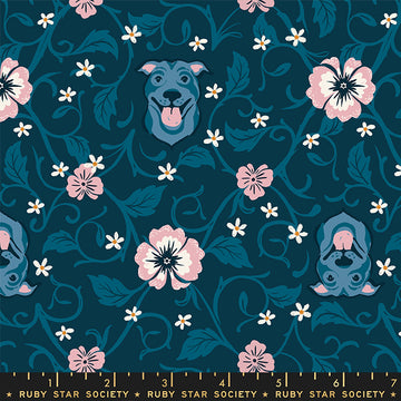 Ruby Star Society DOG PARK: Pitbull-Teal Navy (1/4 Yard)