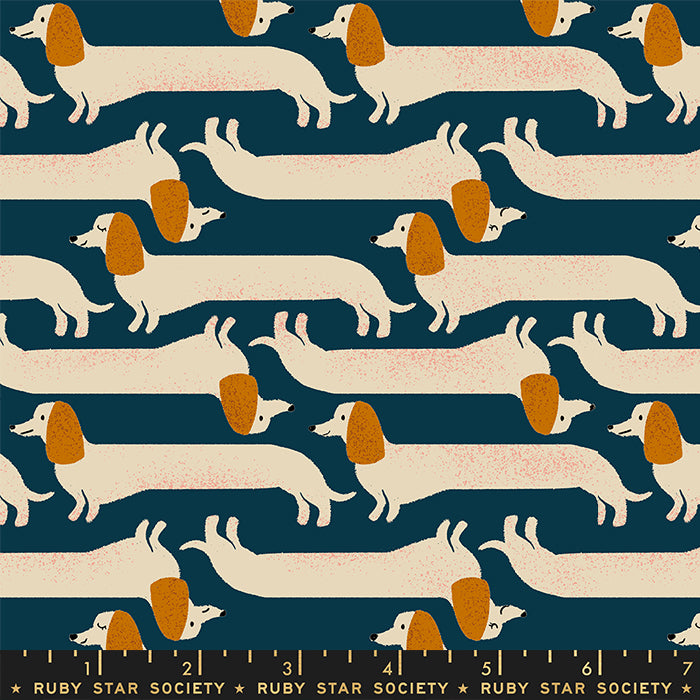 Ruby Star Society DOG PARK: Long Dog-Teal Navy (1/4 Yard)