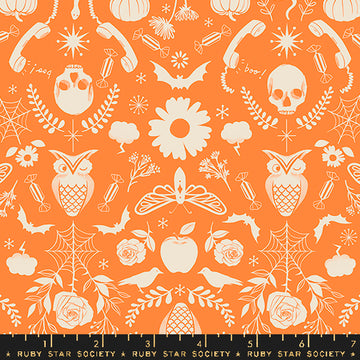 Ruby Star Society GOOD SPIRITS: Creepy Damask-Pumpkin (1/4 Yard)