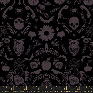 Ruby Star Society GOOD SPIRITS: Creepy Damask-Black (1/4 Yard)