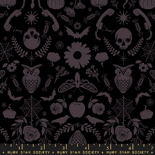 Ruby Star Society GOOD SPIRITS: Creepy Damask-Black (1/4 Yard)