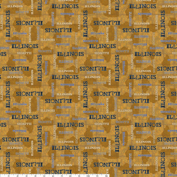 ALL ILLINOIS SHOP HOP 2024: Words-Gold (1/4 Yard)