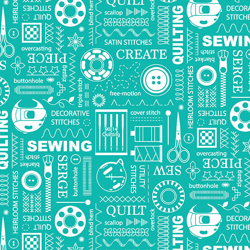 Amanda Murphy SEWING ROOM 2: Stitches-TEAL (1/4 Yard)