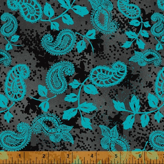 OUR HOUSE: Paisley vine- charcoal (1/4 Yard)