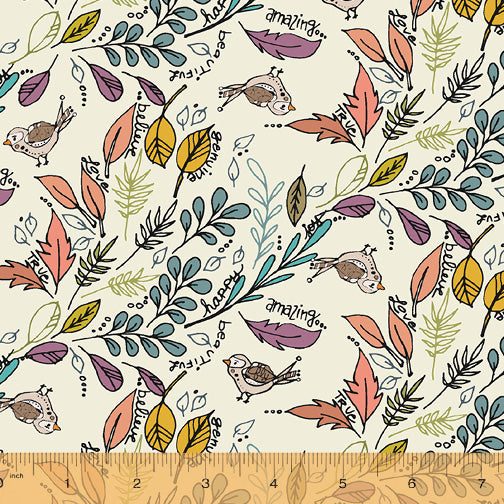 JAYE BIRD: Flying Foliage-Ivory (1/4 Yard)