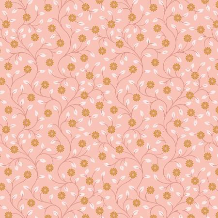 Wintertide: Pink Copper Metallic Flowers (1/4 Yard)