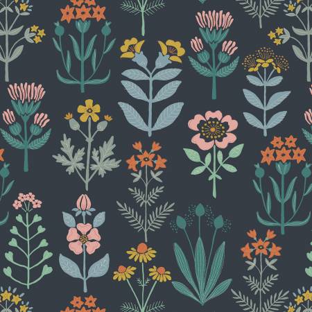 MOJOLICA: Majolica floral on dark blue (1/4 Yard)