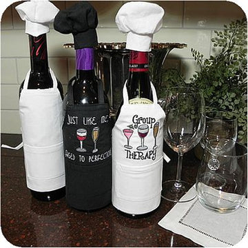 Wine Bottle Apron w/Chef Hat White