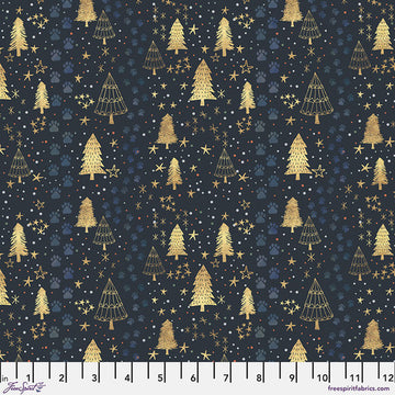 Christmas Squad: Follow the Tracks - Navy (1/4 Yard)