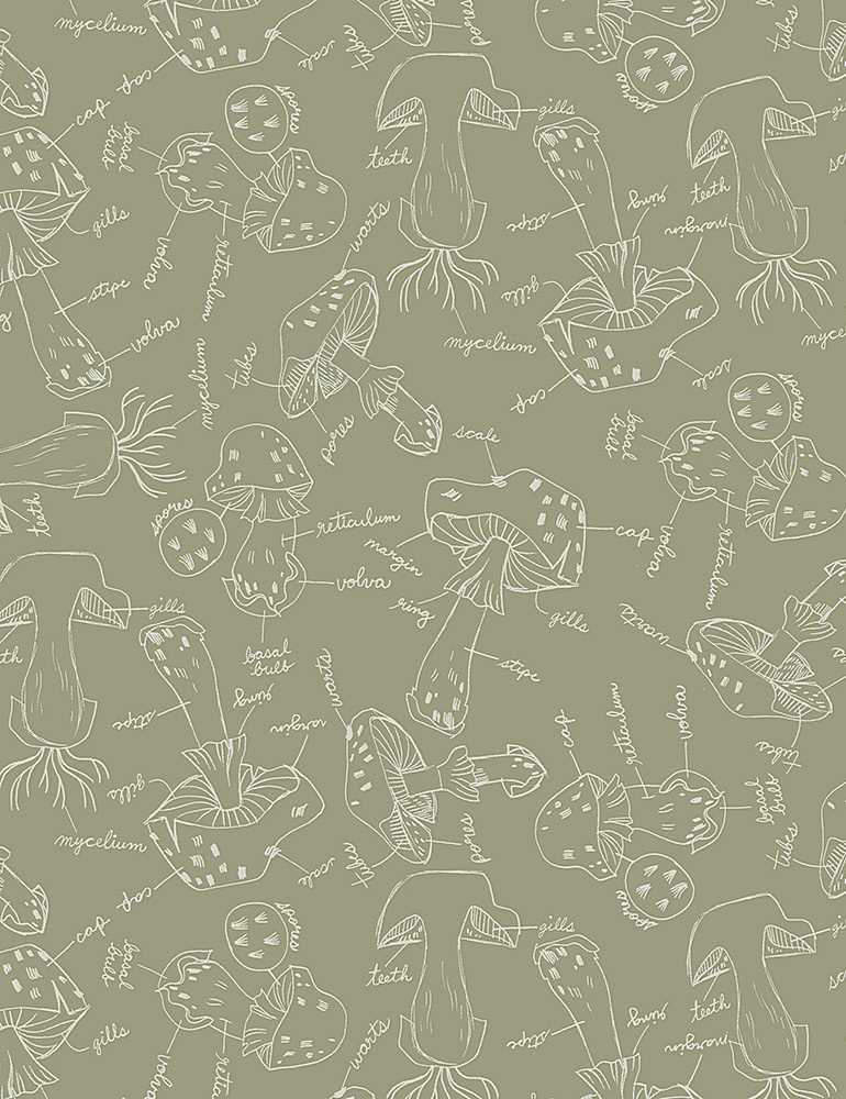 Mushroom City by Dear Stella - Mushroom Anatomy Laurel (1/4 Yard)