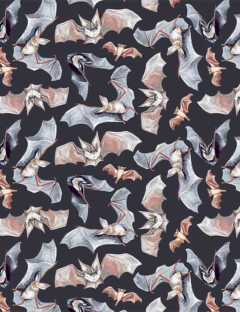 Toil & Trouble by Dear Stella: Bats in Graphite (1/4 Yard)